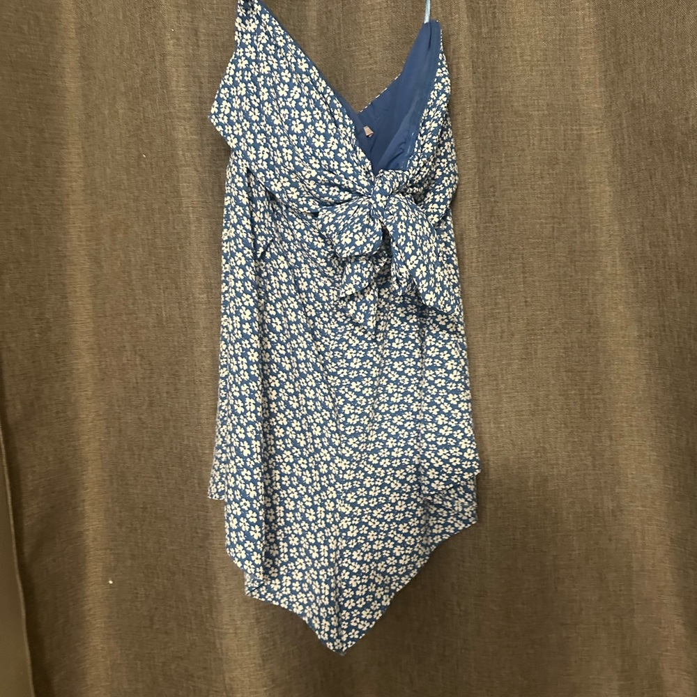 Blue Floral Dress with Bow Detail